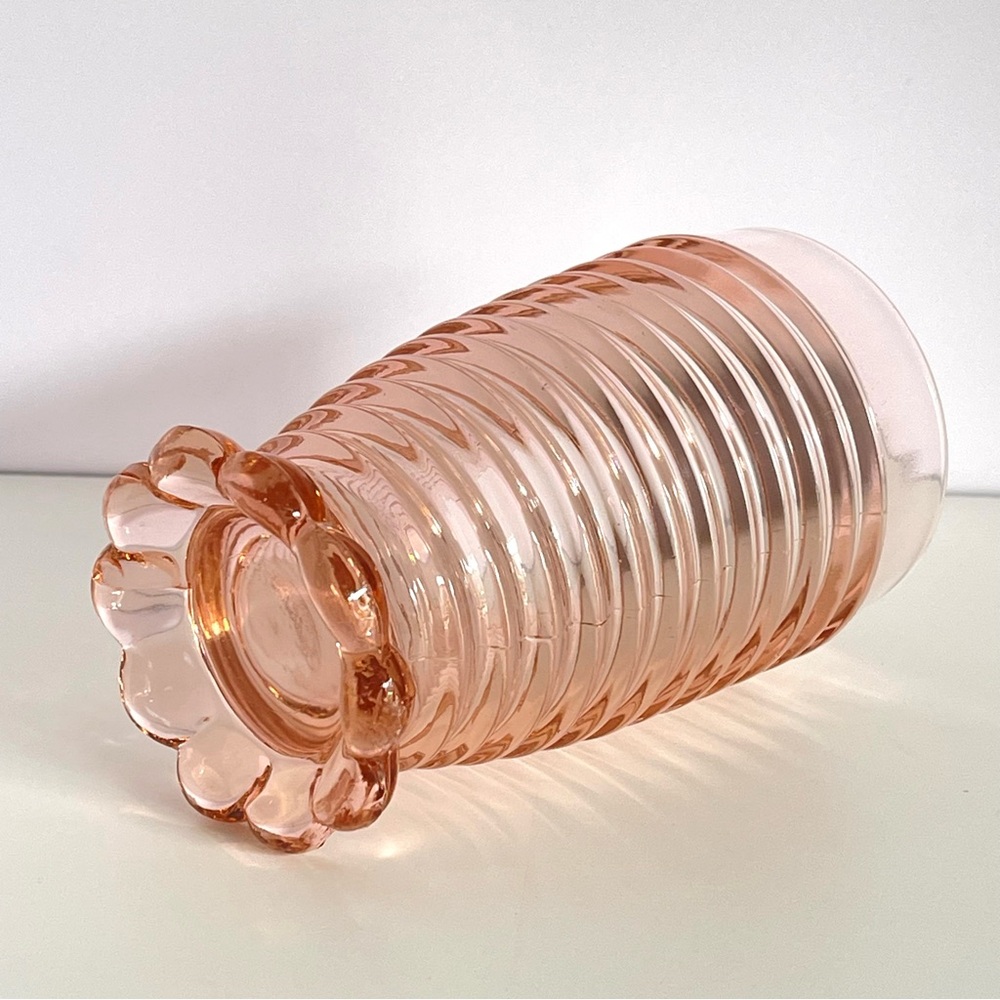 Vintage Pink Glass Tumbler Manhattan Depression Glass Art Deco MCM Glassware - Picture 2 of 13